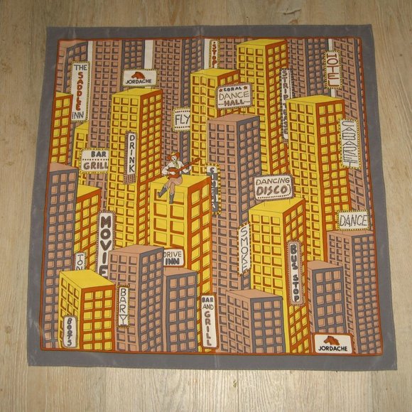 ❤️JORDACHE VINTAGE Nashville Country Disco Silk Scarf Bandana - Picture 1 of 7